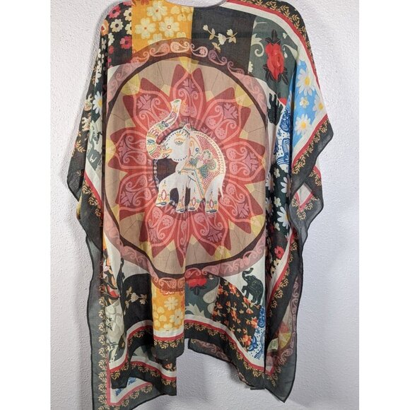 NWT JC Sunny Kimono Wrap Beautiful Indian Elephant Print Boho Old Money - Picture 3 of 6